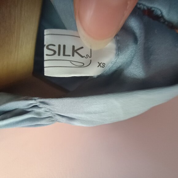 LILY SILK blue turtleneck blouse 90% silk size XS - Picture 5 of 9